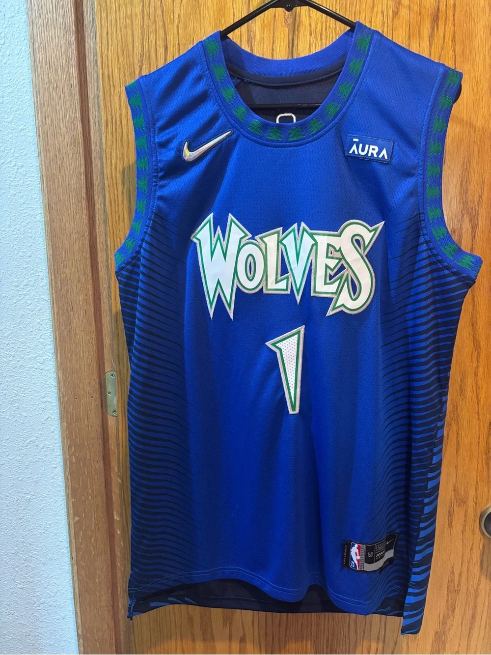 Nike Edward’s Wolves #1 Blue and Green Basketball Jersey